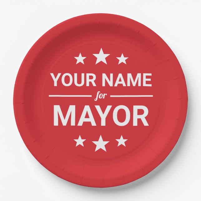 Your Name for Mayor Custom Text & Colours Stars Re Paper Plate (Front)