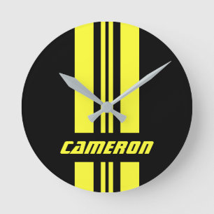 Your Name Fully Custom Colors Racing Stripes 1 Round Clock