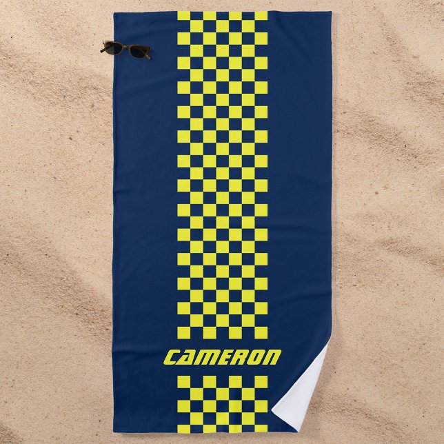 Your Name Fully Custom Colours Chequered Stripe Beach Towel (Creator Uploaded)