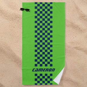 Your Name Fully Custom Colours Chequered Stripe Beach Towel