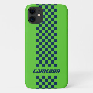 Your Name Fully Custom Colours Chequered Stripe iPhone 11 Case