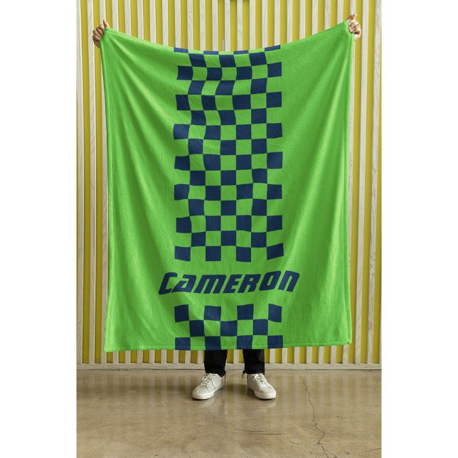 Your Name Fully Custom Colours Chequered Stripe Fleece Blanket (Creator Uploaded)