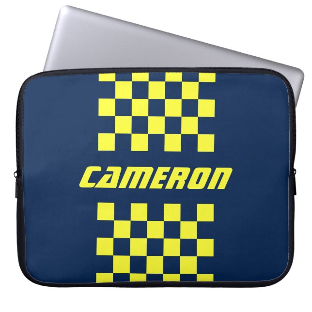 Your Name Fully Custom Colours Chequered Stripe Laptop Sleeve (Front)