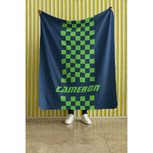 Your Name Fully Custom Colours Chequered Stripe Sherpa Blanket
