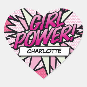 Your Name GIRL POWER Fun Retro Comic Book Pop Art Heart Sticker