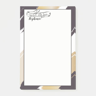 YOUR NAME   Gold and Black Modern Brush Strokes Post-it Notes