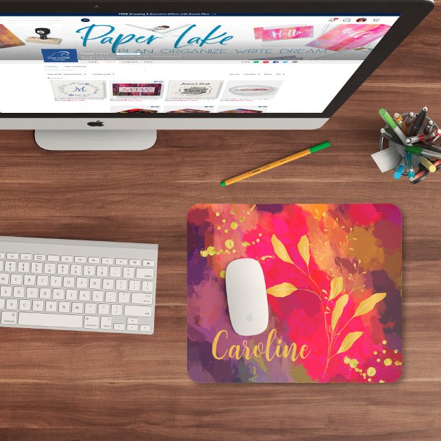 Your Name Gold Splashed Bright Scarlet Abstract Mouse Mat (Creator Uploaded)