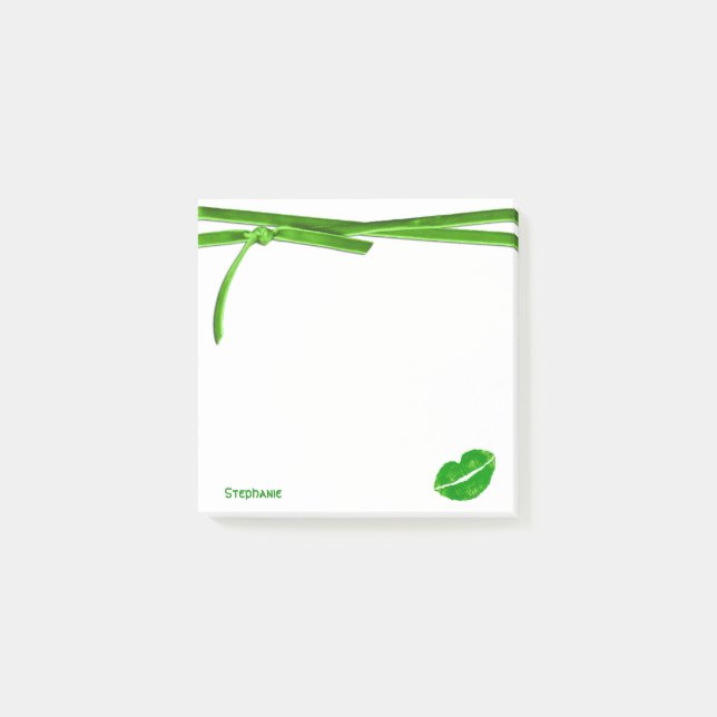 Your Name | Green Irish Kiss Lipstick Blot Graphic Post-it Notes (Front)