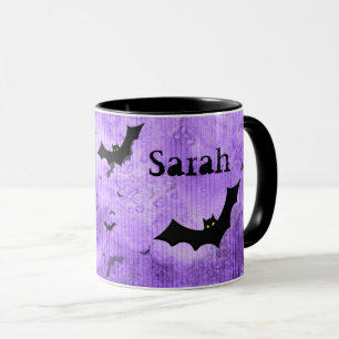 Your Name: Halloween Bats Purple Grunge BG Mug