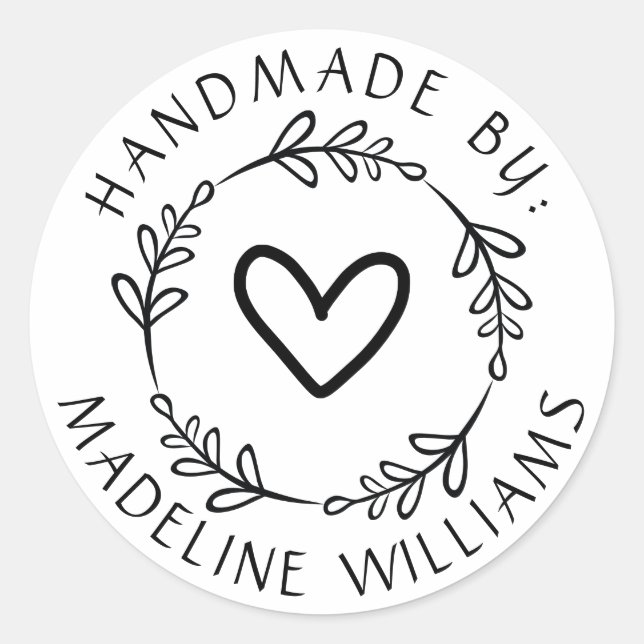 Your Name | Handmade By Classic Round Sticker (Front)