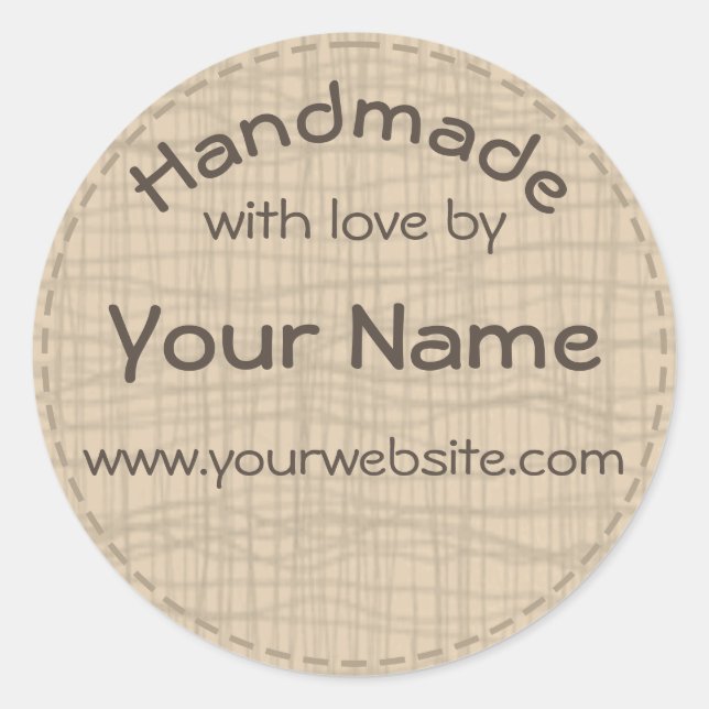 Your Name Handmade By Round Sticker Burlap Gauze (Front)