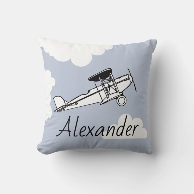Your Name Here Aeroplane Clouds Pillow (Front)