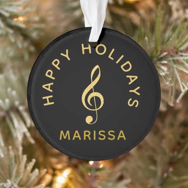 Your Name Here Black and Gold Treble Clef Ornament (Tree)