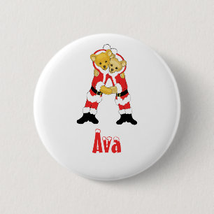 Your Name Here! Custom Letter A Teddy Bear Santas 6 Cm Round Badge