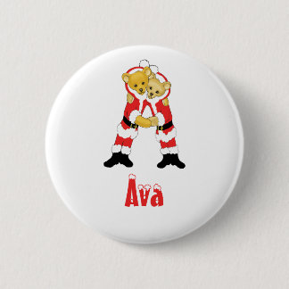 Your Name Here! Custom Letter A Teddy Bear Santas 6 Cm Round Badge