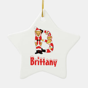Your Name Here! Custom Letter B Teddy Bear Santas Ceramic Tree Decoration