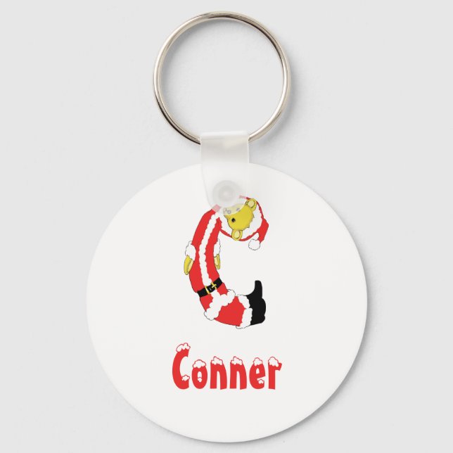 Your Name Here! Custom Letter C Teddy Bear Santas Key Ring (Front)