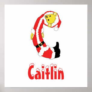 Your Name Here! Custom Letter C Teddy Bear Santas Poster