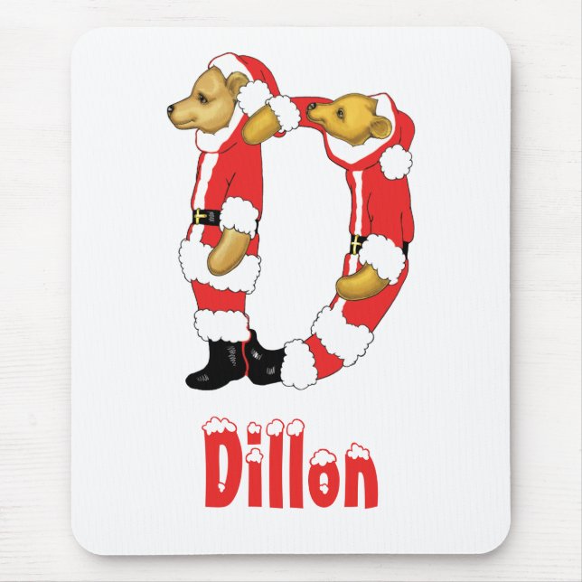 Your Name Here! Custom Letter D Teddy Bear Santas Mouse Mat (Front)