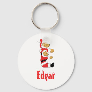 Your Name Here! Custom Letter E Teddy Bear Santas Key Ring