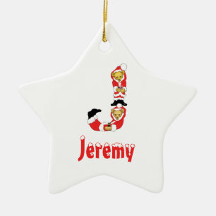 Your Name Here! Custom Letter J Teddy Bear Santas Ceramic Tree Decoration