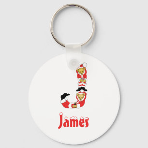 Your Name Here! Custom Letter J Teddy Bear Santas Key Ring