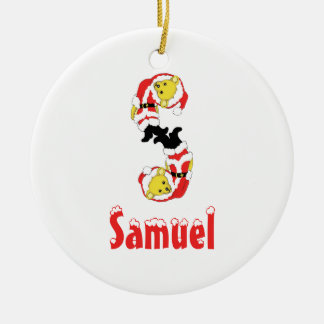 Your Name Here! Custom Letter S Teddy Bear Santas Ceramic Tree Decoration