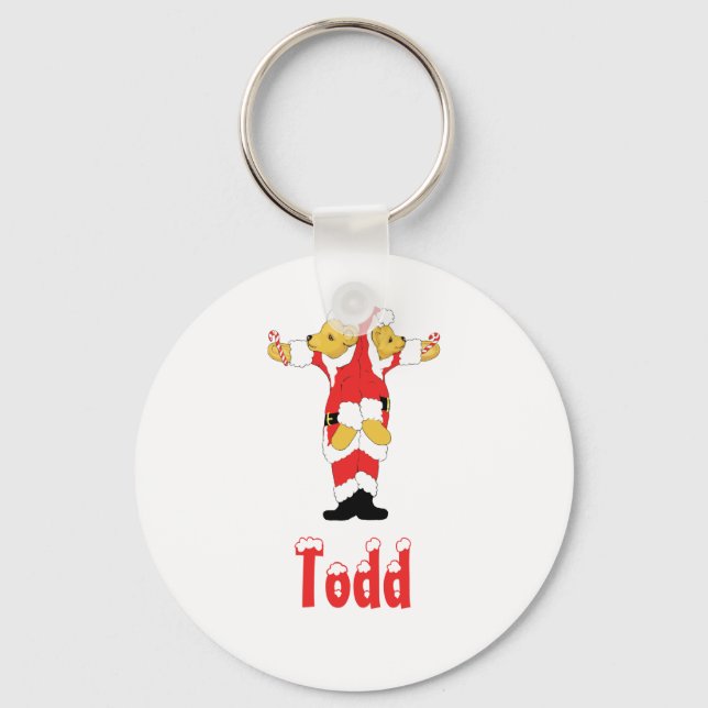 Your Name Here! Custom Letter T Teddy Bear Santas Key Ring (Front)