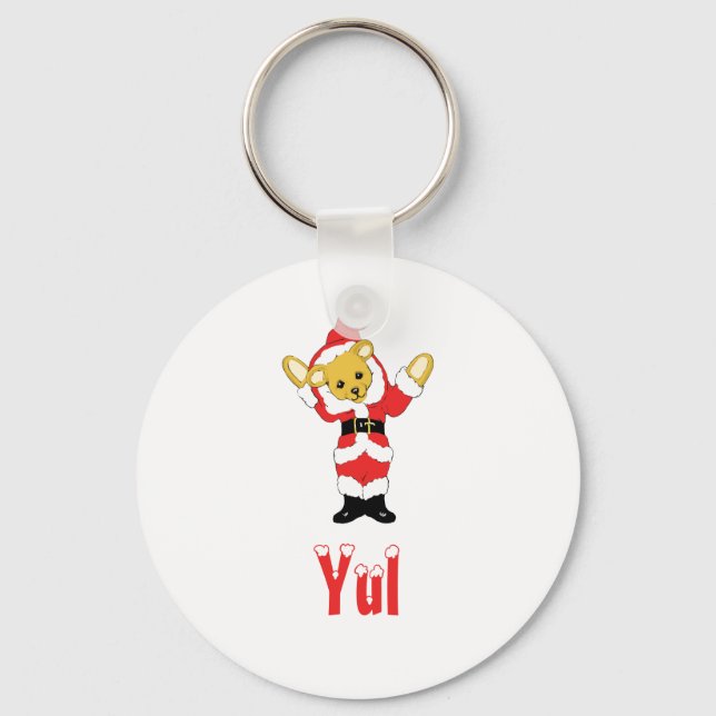 Your Name Here! Custom Letter Y Teddy Bear Santas Key Ring (Front)