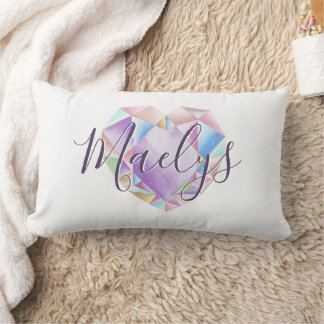  Your Name Here Cute Pastel Rainbow Heart Diamond Lumbar Cushion