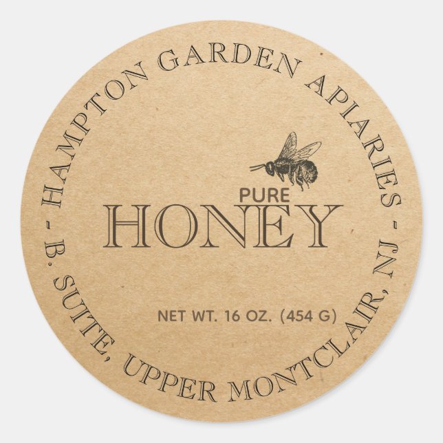 Your Name Here Editable Kraft Honey Jar Label (Front)