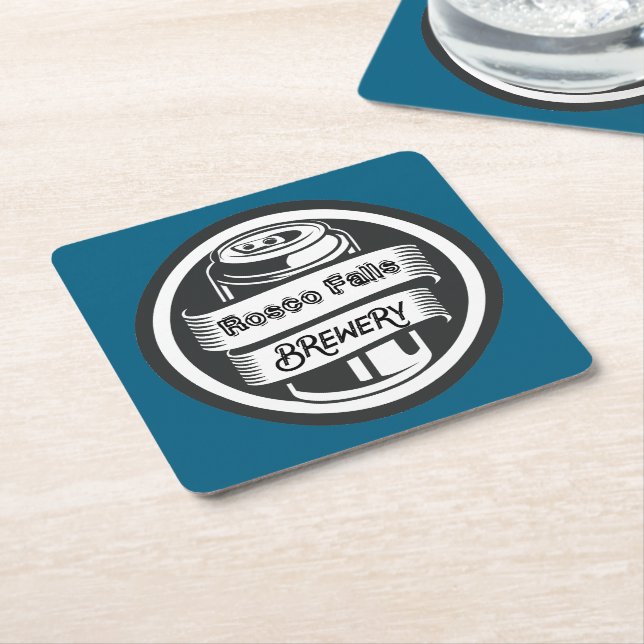 Your Name Here Logo Brewery Theme Square Paper Coaster (Angled)