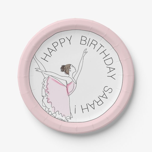 Your Name Here Pink Ballerina Birthday Plate (Front)