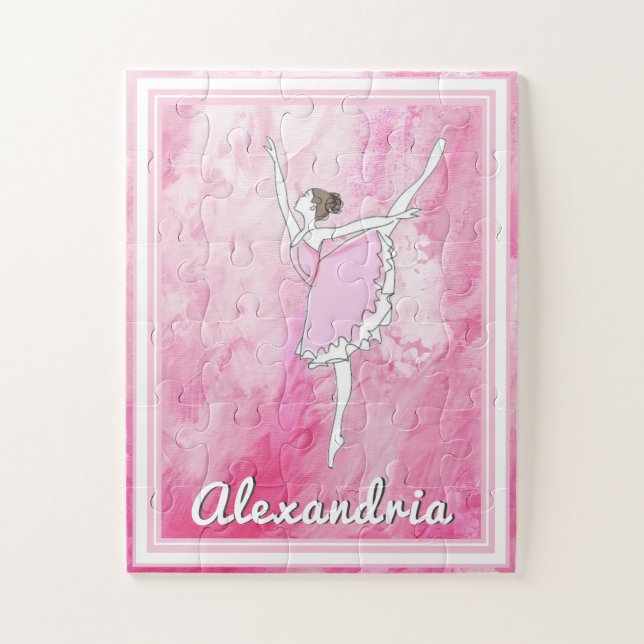 Your Name Here Pink Ballerina Dancer Girl Puzzle (Vertical)