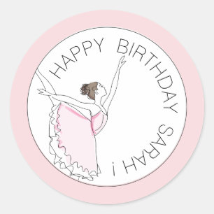 Your Name Here Pink Ballerina Happy Birthday Classic Round Sticker