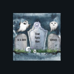 Your Name Here Spooky Creepy Halloween  Canvas Print<br><div class="desc">Add this fun and creepy Halloween themed indoor party decoration monogrammed with your name or funny saying. Spooky flying ghosts,  tombstones with funny sayings,  skulls,  spider web,  spider and graveyard scene. Fun way to decorate your office or home.</div>
