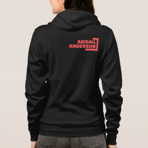Your name in a red bracket, front and back logo hoodie