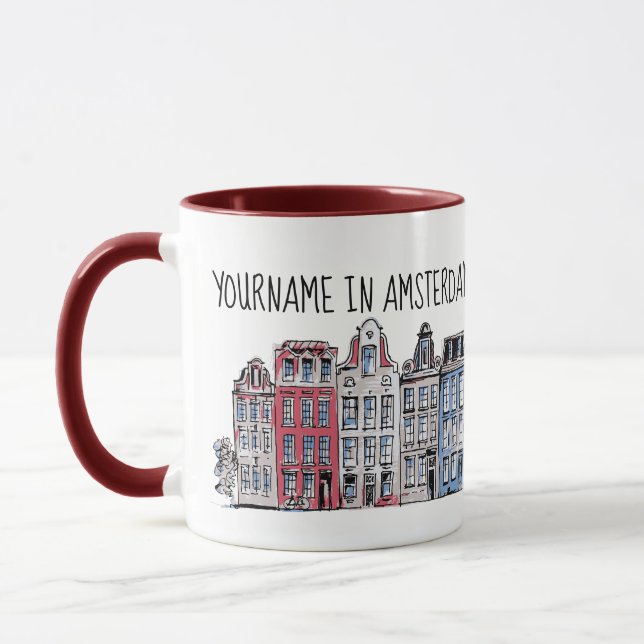 Your Name in Amsterdam Waterfront Damrak Buildings Mug (Left)
