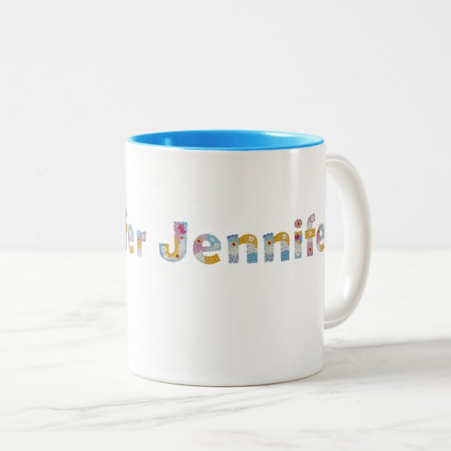 Your name in artsy floral letters / Jennifer Two-Tone Coffee Mug (Front Right)