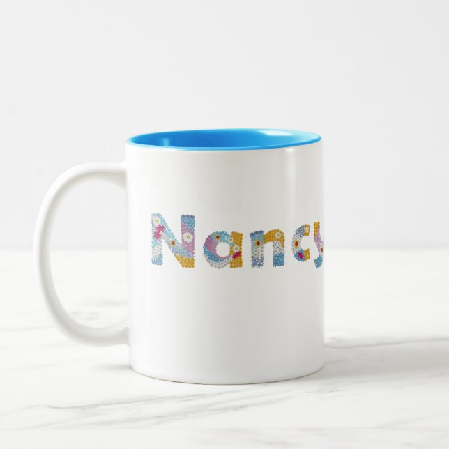 Your name in artsy floral letters / Nancy Two-Tone Coffee Mug (Left)