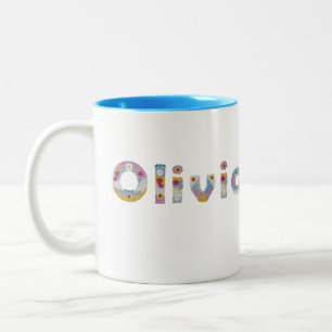Your name in artsy floral letters / Olivia Two-Tone Coffee Mug
