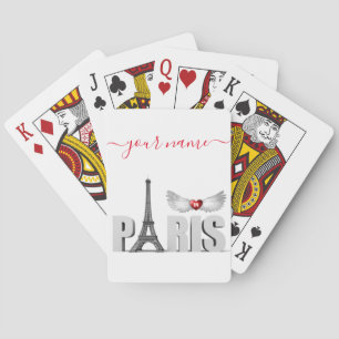 Your Name in Paris Eiffel Tower Heart Angel Wings Playing Cards