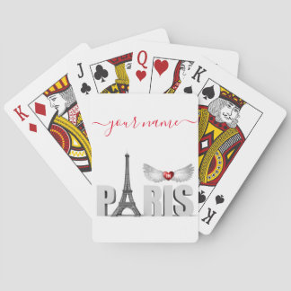 Your Name in Paris Eiffel Tower Heart Angel Wings Playing Cards