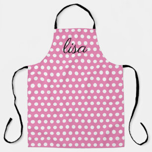 your name in pink and white dots trendy pattern apron