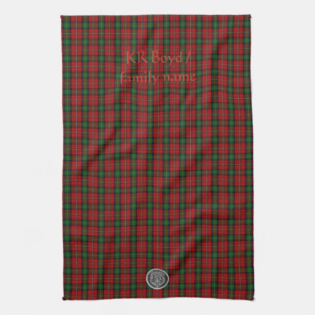 Your name / initials on Boyd Clan Family Tartan Tea Towel (Vertical)