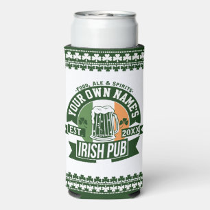 Your Name Irish Pub   Monogram Irish Bar Seltzer Can Cooler