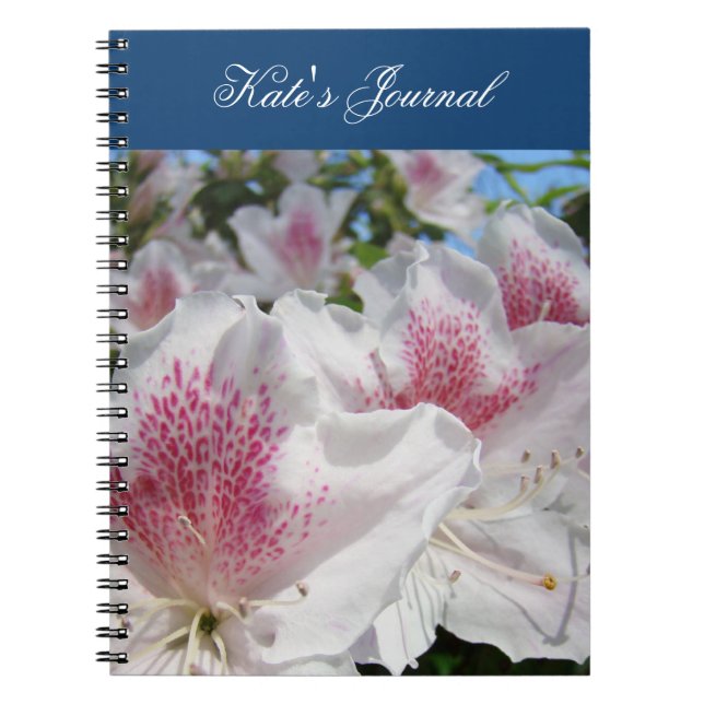 Your Name Journal notebook Pink white Azaleas (Front)