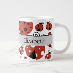 Your Name - Ladybugs, Ladybirds - Red Black Large Coffee Mug