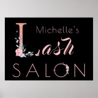 Your name lash salon floral glitter pink black