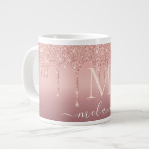Your Name Letter Mug Rose Gold Blush Glitter Drips
